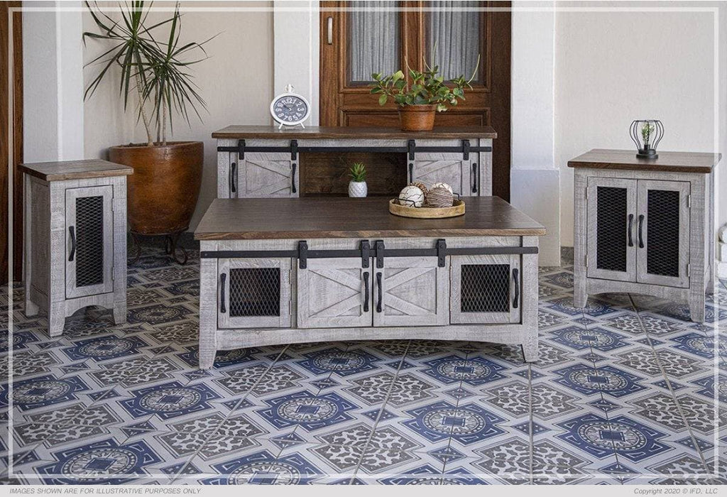 PUEBLO GRAY COFFEE TABLE AND 2 END TABLES - The Rustic Mile