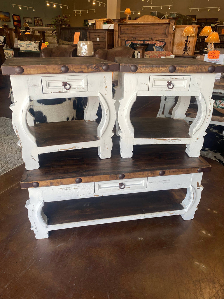 HONDO COFFEE TABLE SET WHITE DISTRESSED - The Rustic Mile