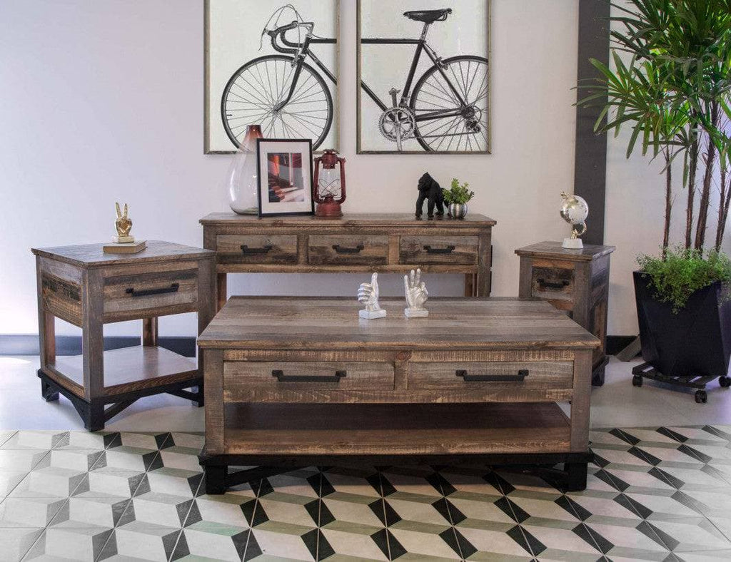 LOFT BROWN COFFEE TABLE AND TWO END TABLES - The Rustic Mile