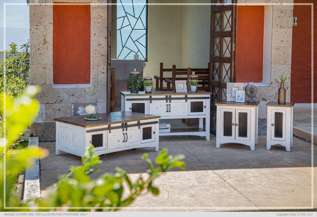 PUEBLO WHITE COFFEE TABLE AND 2 END TABLES - The Rustic Mile